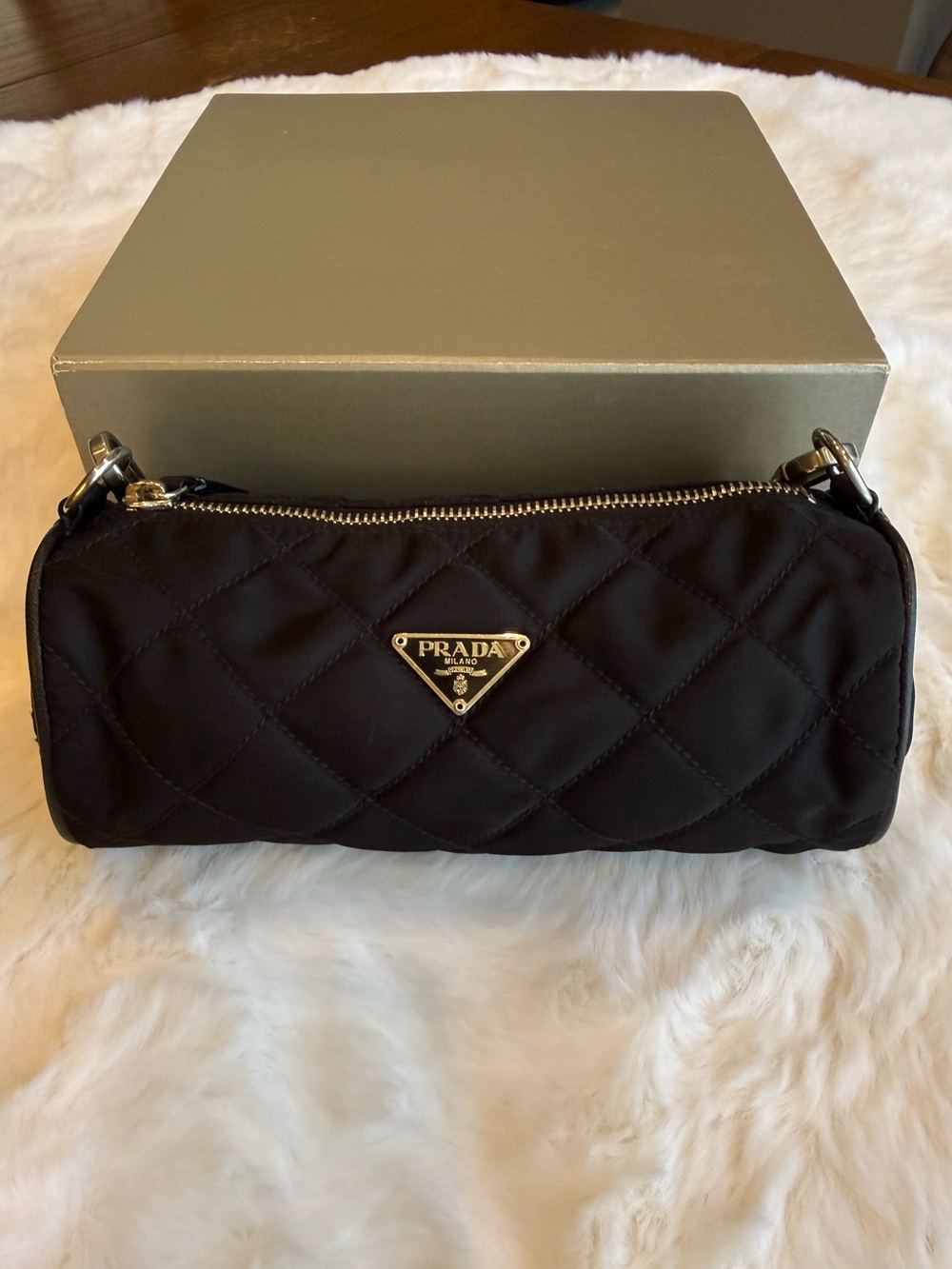 Prada Black Quilted Mini Barrel Bag with Silver Chain - Picture 5 of 16